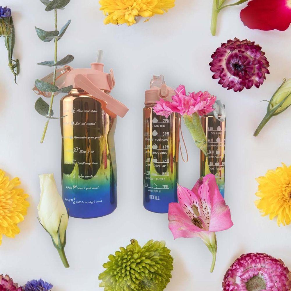 Garrafa Motivacional Metalica Kit 3 Uni Squeeze Com Medidor Agua Cha Suco Academia Treino Estudos Casa Curso Trabalho 2 Litros 900ml 300ml - 6