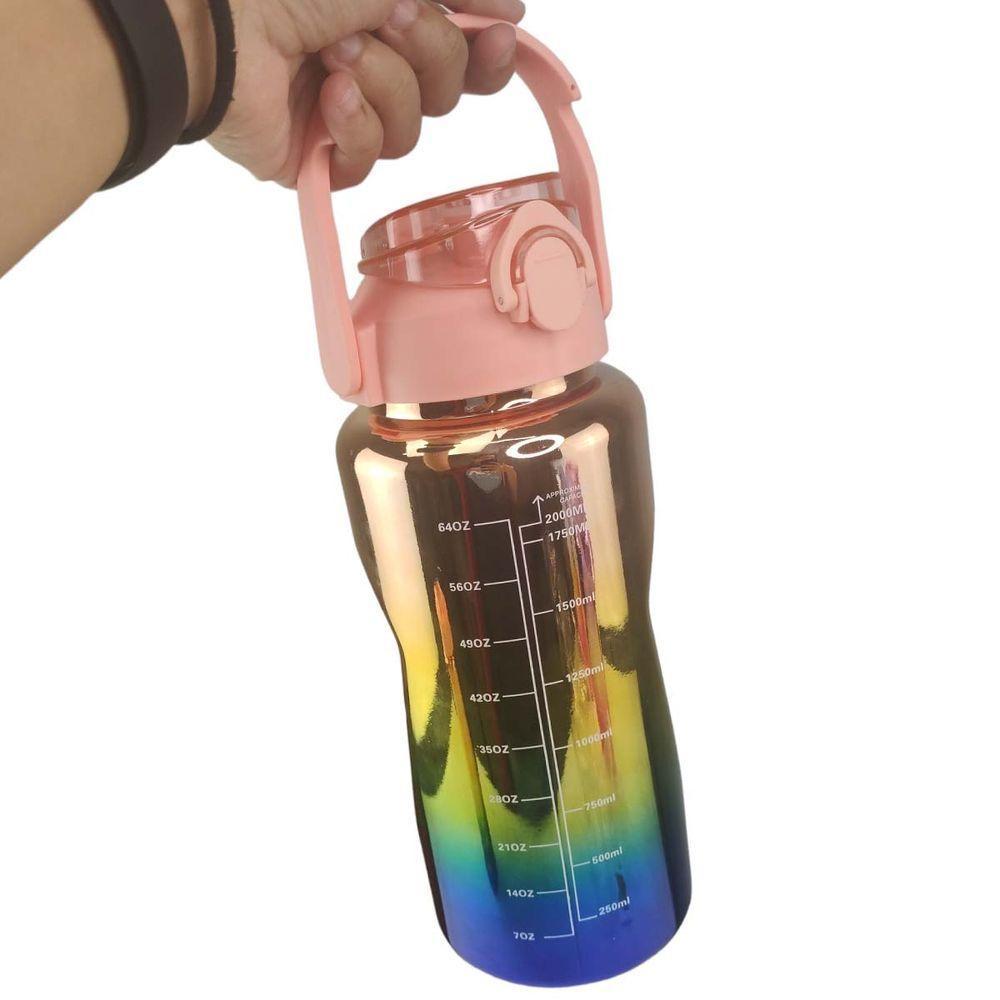Garrafa Motivacional Metalica Kit 3 Uni Squeeze Com Medidor Agua Cha Suco Academia Treino Estudos Casa Curso Trabalho 2 Litros 900ml 300ml - 9