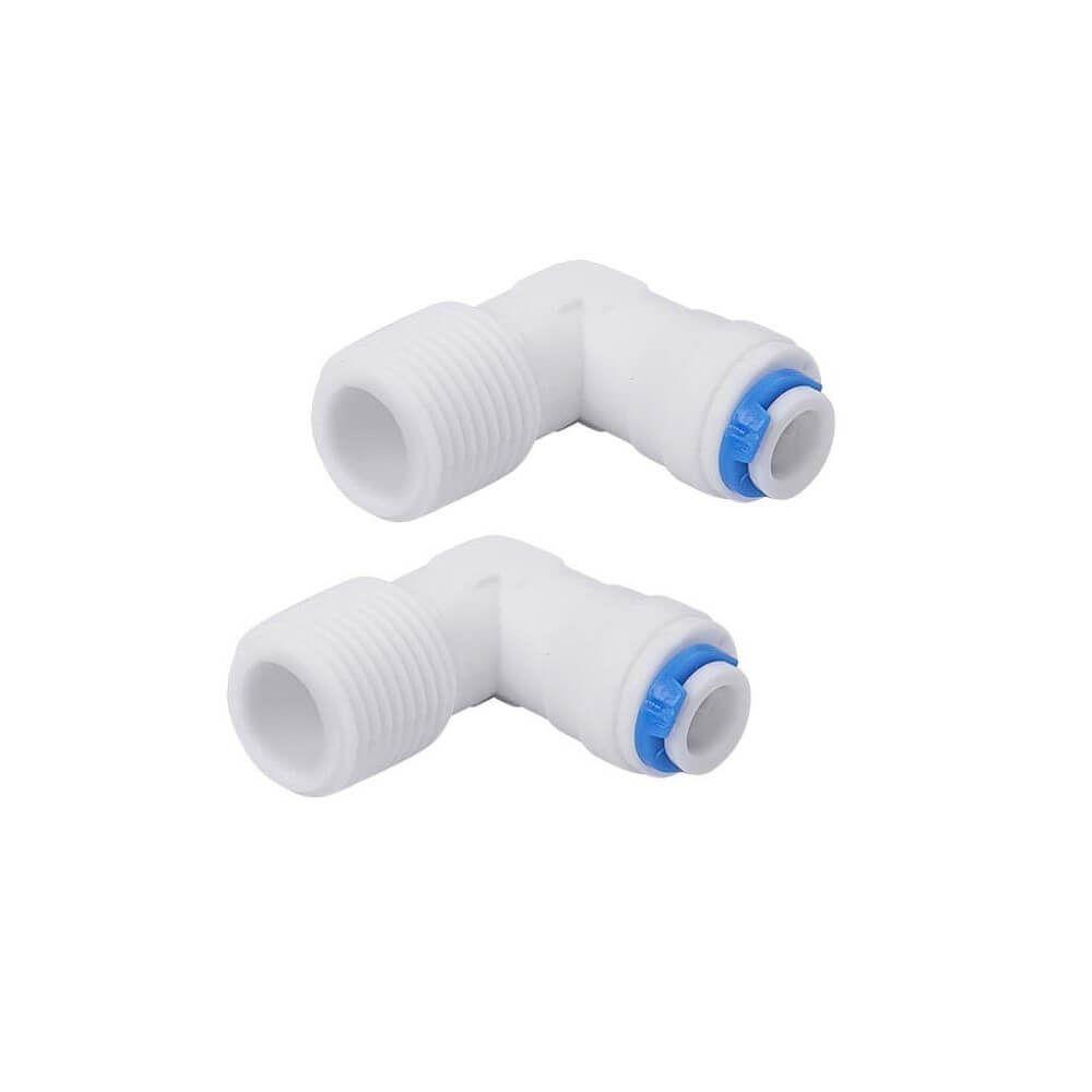Kit 2 Cotovelos Plástico Rosca 3-8" Com Engate Rápido Mangueira 1-4 - 1