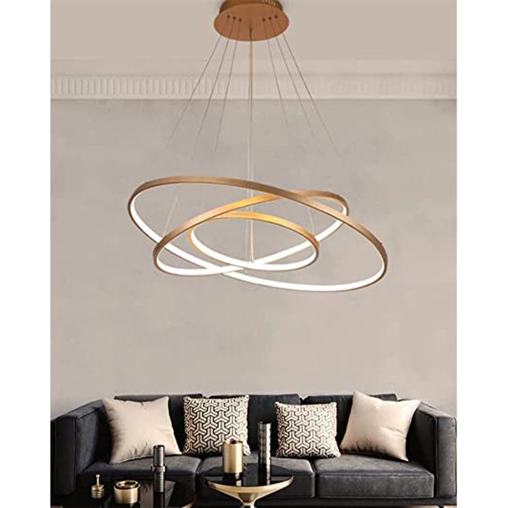 Luminaria 3 Aneis Led Pendente Lustre Perfil 3 Em 1 Ajustavel Decoraçao Luxo Casa Sala Quarto Ambiente Iluminaçao Moderno Residencial - 4