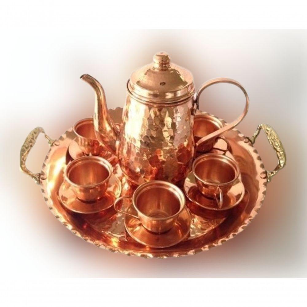 Bandeja Redonda Cobre Puro Com Alças Em Liga De Bronze 33cm - 2