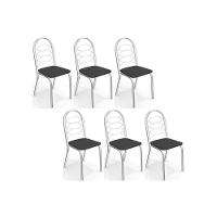 Cadeiras De Cozinha Holanda C009 Kit 6 Un Cromada - Assento Preto 110 - Kappesberg - 1