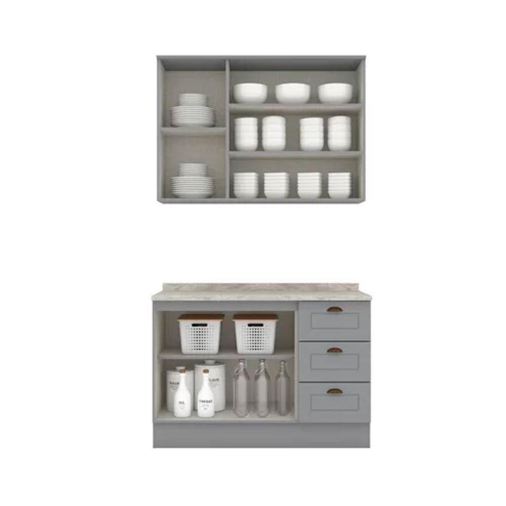 Cozinha Completa Americana (1 Aéreo, 1 Balcão, 1 Complemento) 3 Peças Cinza - Henn - 5