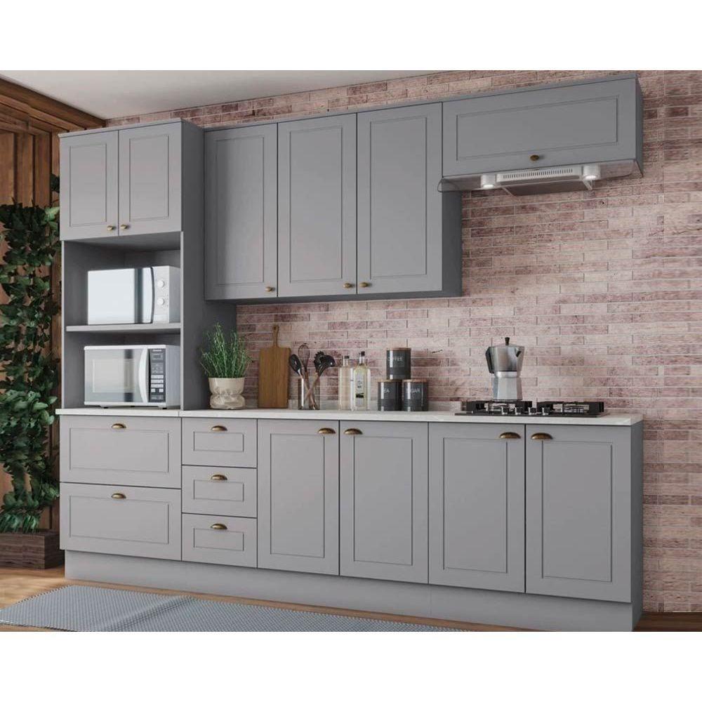 Cozinha Completa Americana (2 Aéreos, 2 Balcões, 1 Paneleiro, 2 Complementos) 7 Peças Cinza - Henn - 1