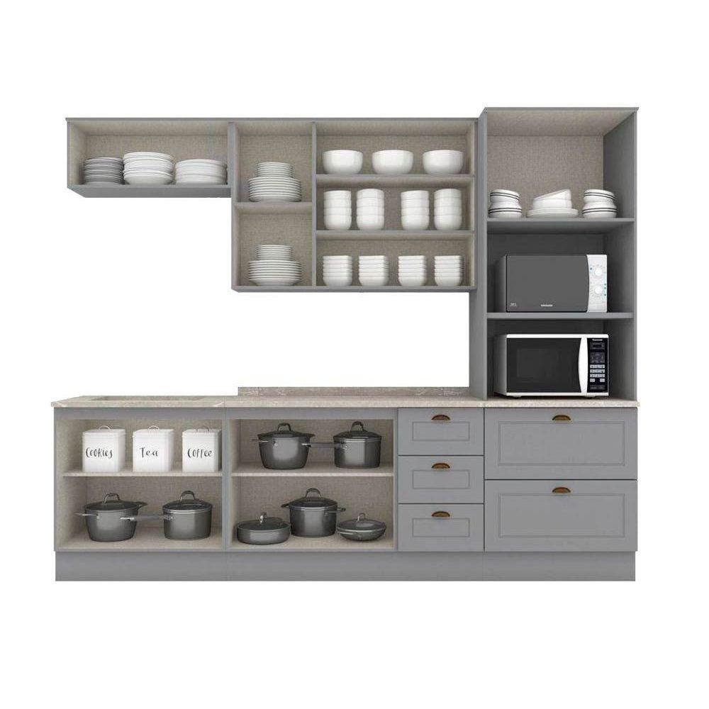 Cozinha Completa Americana (2 Aéreos, 2 Balcões, 1 Paneleiro, 2 Complementos) 7 Peças Cinza - Henn - 5
