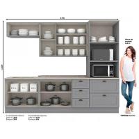 Cozinha Completa Americana (2 Aéreos, 2 Balcões, 1 Paneleiro, 2 Complementos) 7 Peças Cinza - Henn - 6