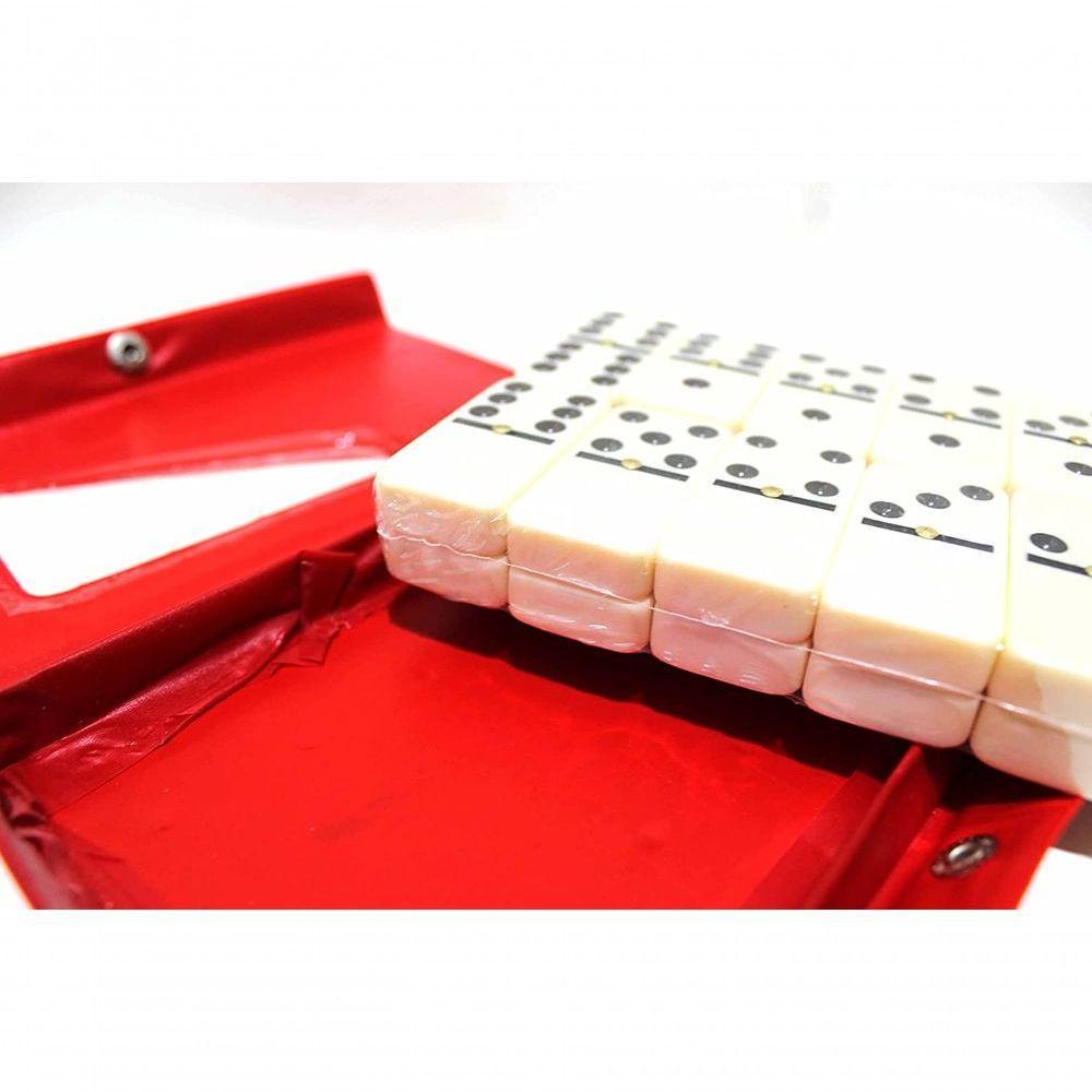 Jogo De Dominó  De Osso Estojo Com 28 Peças Vermelho - 3