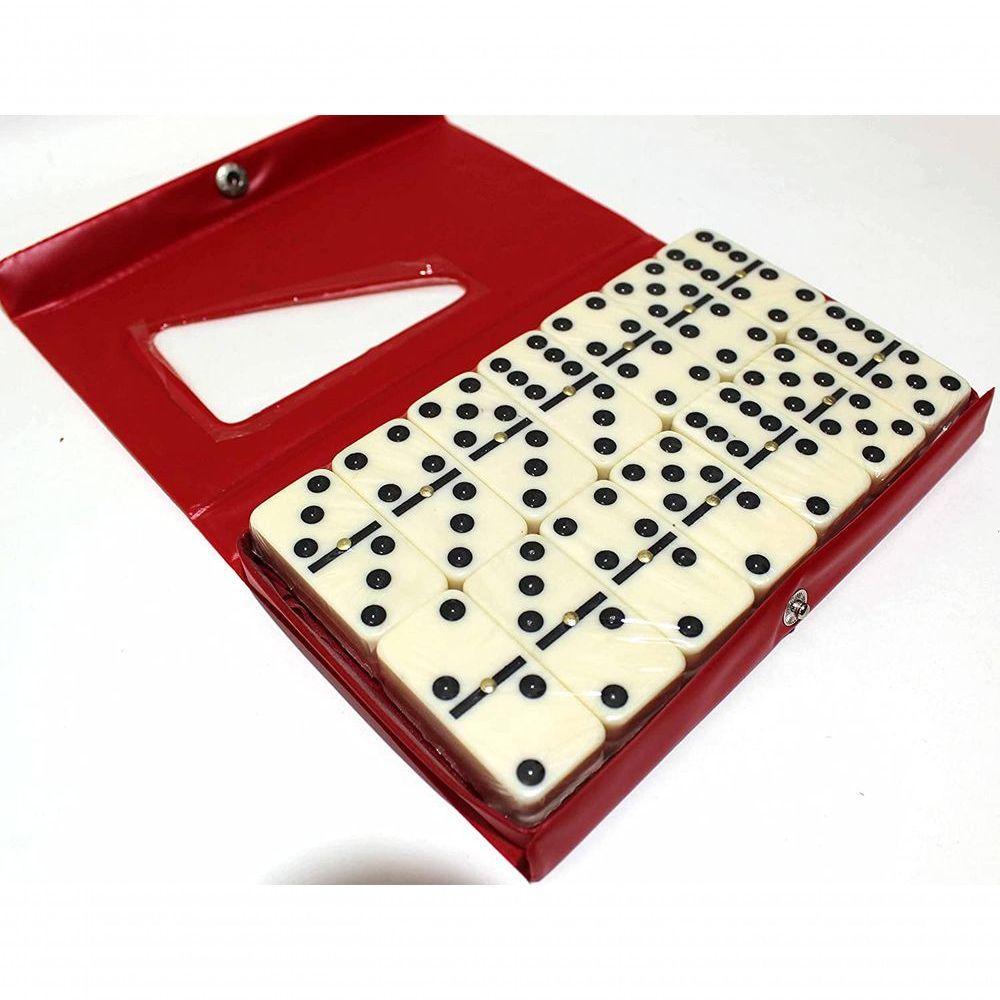 Jogo De Dominó  De Osso Estojo Com 28 Peças Vermelho - 4