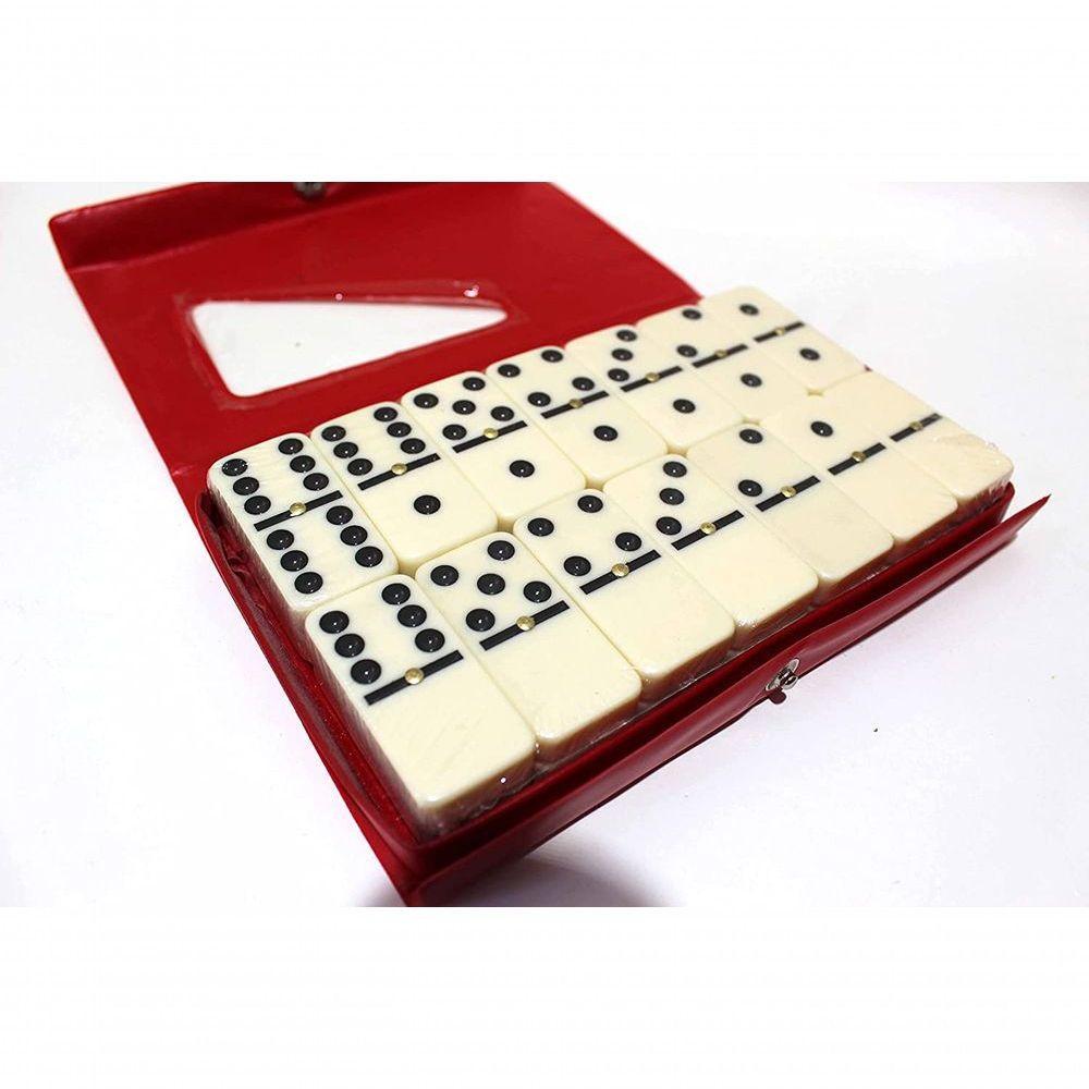 Jogo De Dominó  De Osso Estojo Com 28 Peças Vermelho - 5