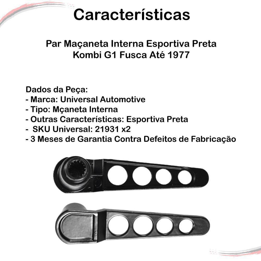 Par Maçaneta Interna Esportiva Preta Kombi G1 Fusca Até 77 - 2