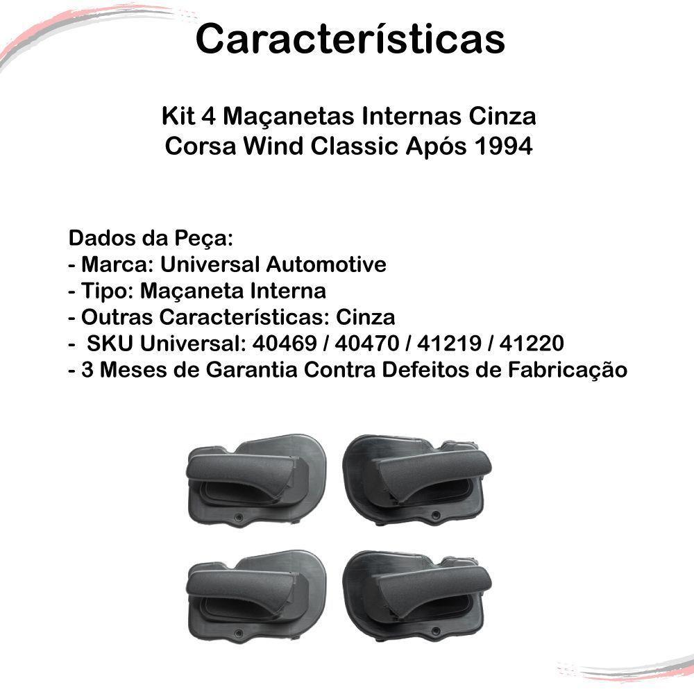 Kit 4 Maçanetas Internas Cinza Corsa Wind Classic Após 1994 - 4