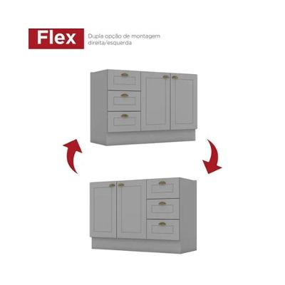 Cozinha Completa Americana 4 Peças 5 Portas 3 Gavetas MDF 120cm Cinza Fosco