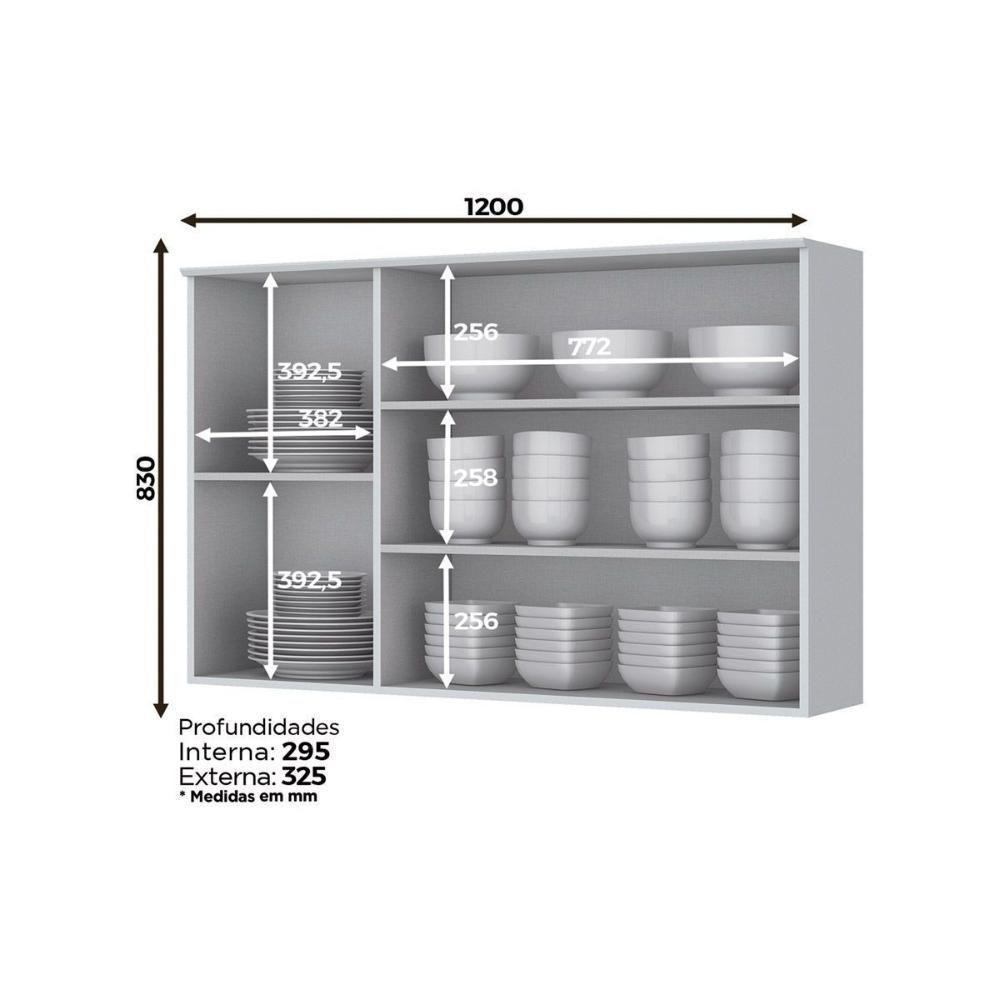 Módulo Cozinha Henn Americana Armário c/ 3 Portas 120cm Cinza - 6