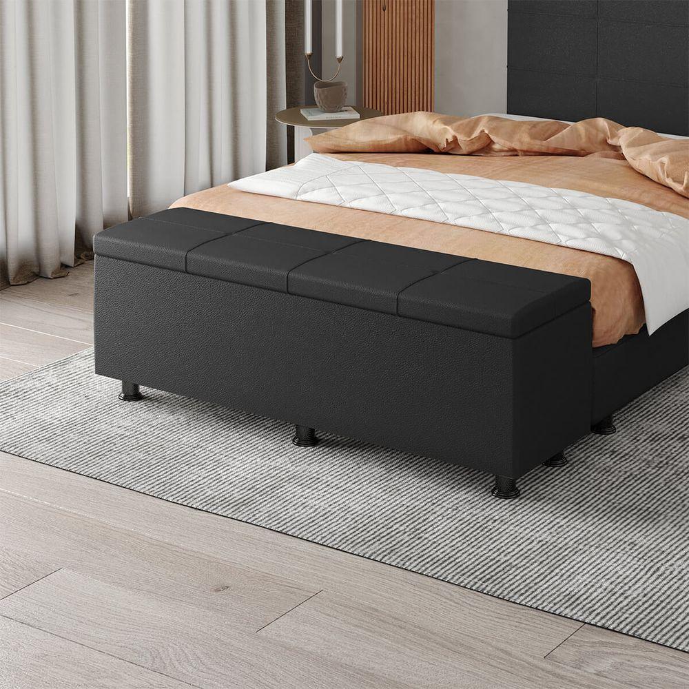 Baú Sapateira Estofada Casal 140 Cm Marte Corino Skybox Cor Preto - 1