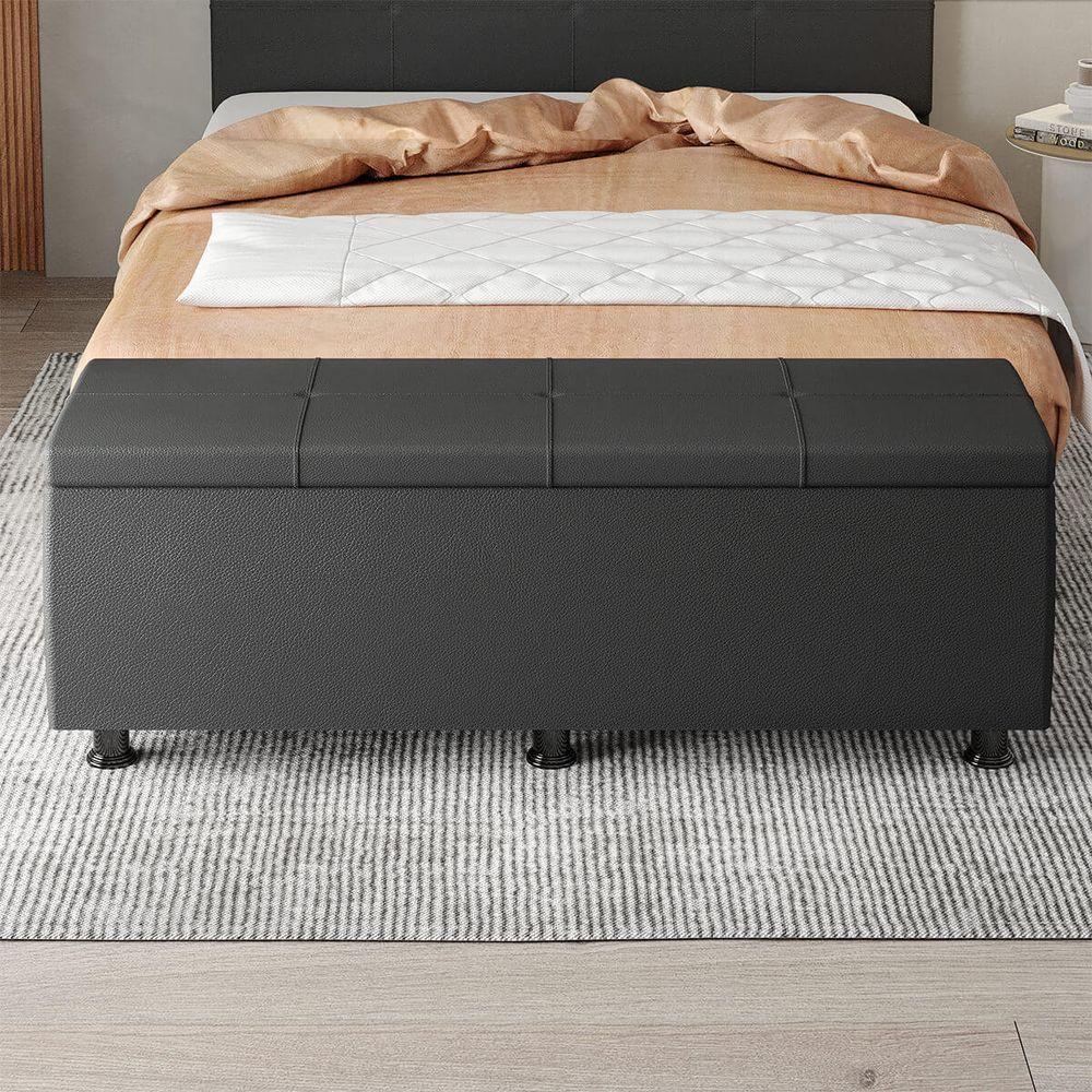 Baú Sapateira Estofada Casal 140 Cm Marte Corino Skybox Cor Preto - 6