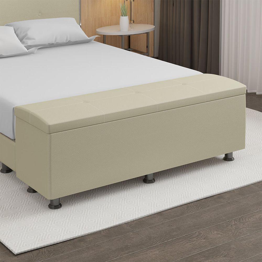 Baú Sapateira Estofada Casal 140 Cm Terra Corino Skybox Cor Bege - 1