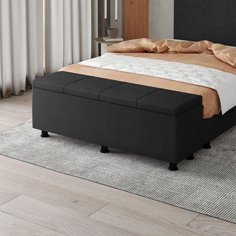 Baú Sapateira Estofada Casal 140 Cm Marte Veludo Skybox Cor Preto - 1