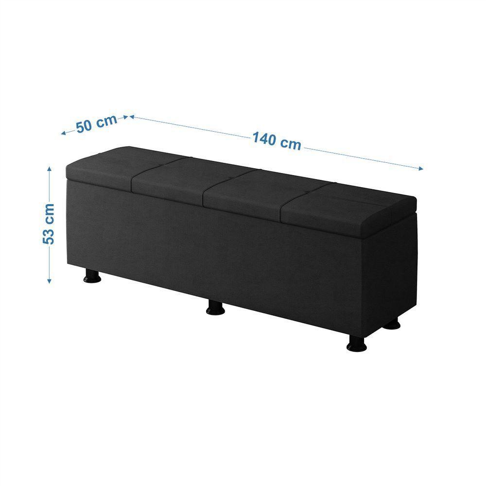 Baú Sapateira Estofada Casal 140 Cm Marte Veludo Skybox Cor Preto - 2