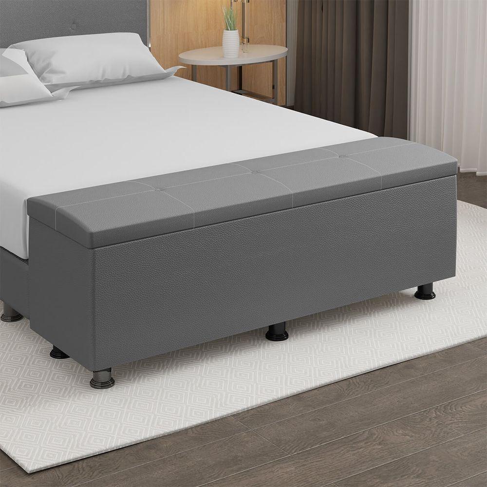 Baú Sapateira Estofada Casal 140 Cm Terra Corino Skybox Cor Cinza - 1