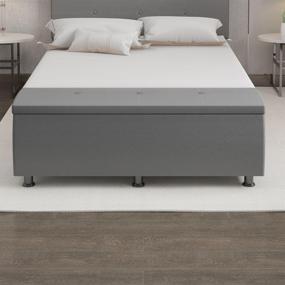 Baú Sapateira Estofada Casal 140 Cm Terra Corino Skybox Cor Cinza - 5