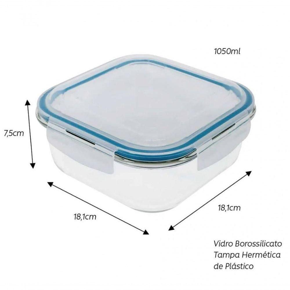 Pote De Vidro Porta Mantimento Quadrado Hermetico 1.05l Mimo - 4