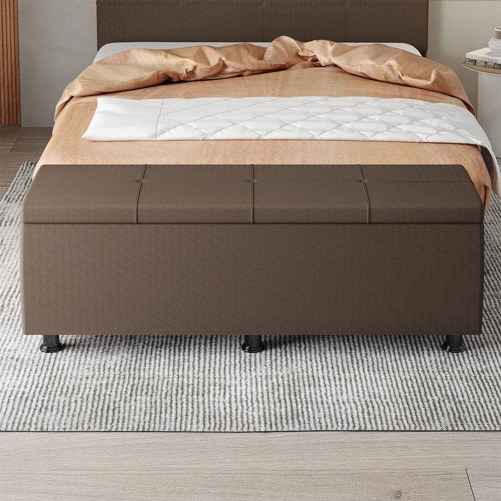 Baú Sapateira Estofada Casal 140 Cm Marte Corino Skybox Cor Marrom - 5