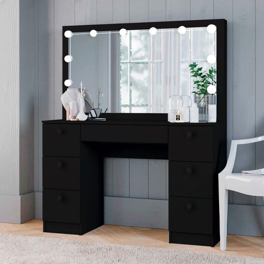 Penteadeira Ditália 7gavetas C/cadeira + Kit Luz Pe-80 Preto - 2