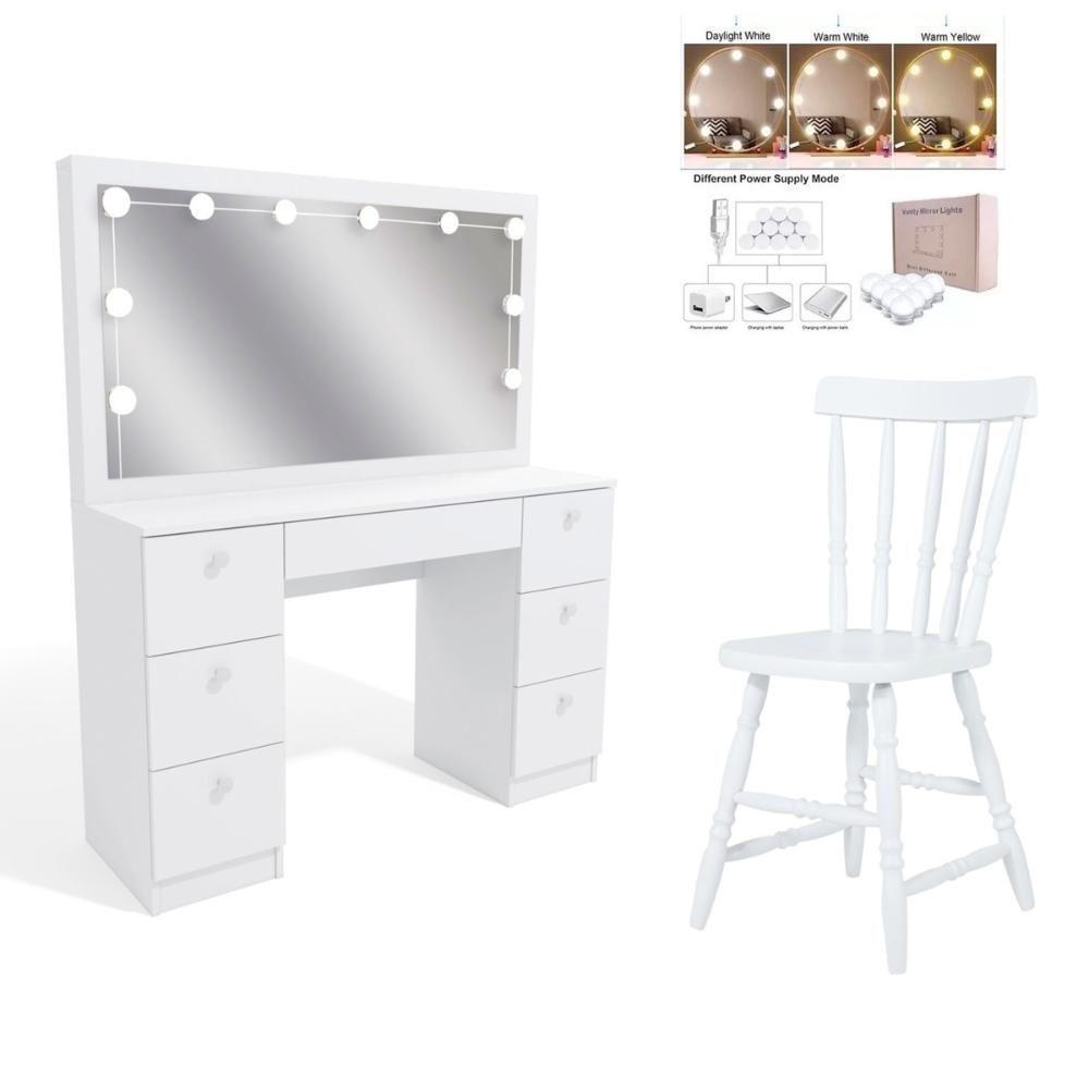 Penteadeira Ditália 7gavetas C/cadeira + Kit Luz Pe-80 Branco - 1