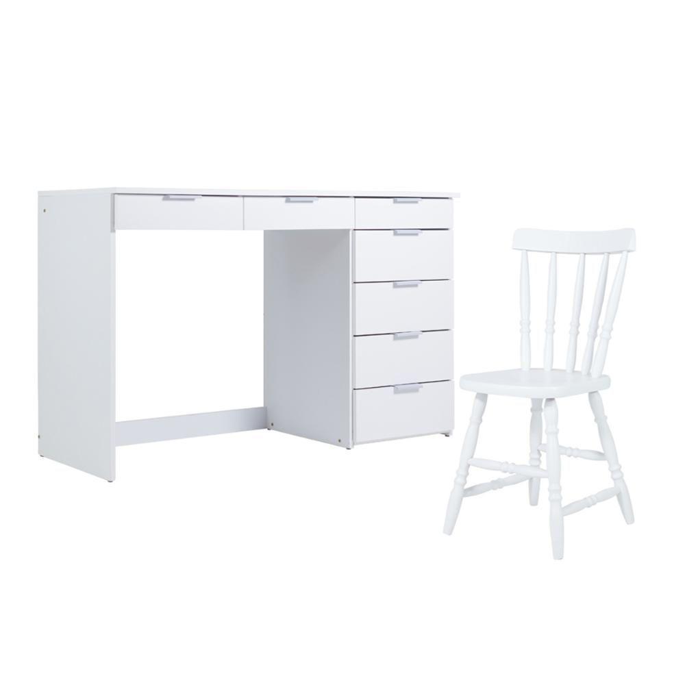 Penteadeira Ditália 7 Gavetas Com Cadeira Pe-90 Branco - 1