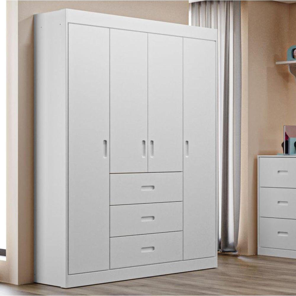 Roupeiro Livia 4 Portas 2 Gavetas Branco Móveis Canaã - 4