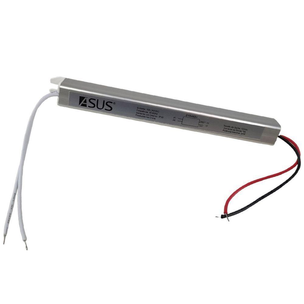 Fonte Slim Drive Bivolt 24w 12v 2a Perfil Fita Led Lustre Luminaria Ip20 Resistente - 1