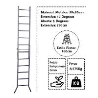 Escada Extensiva 3 Em 1 Metalon 30x20mm 6 E 12 Degraus 160cm - 7