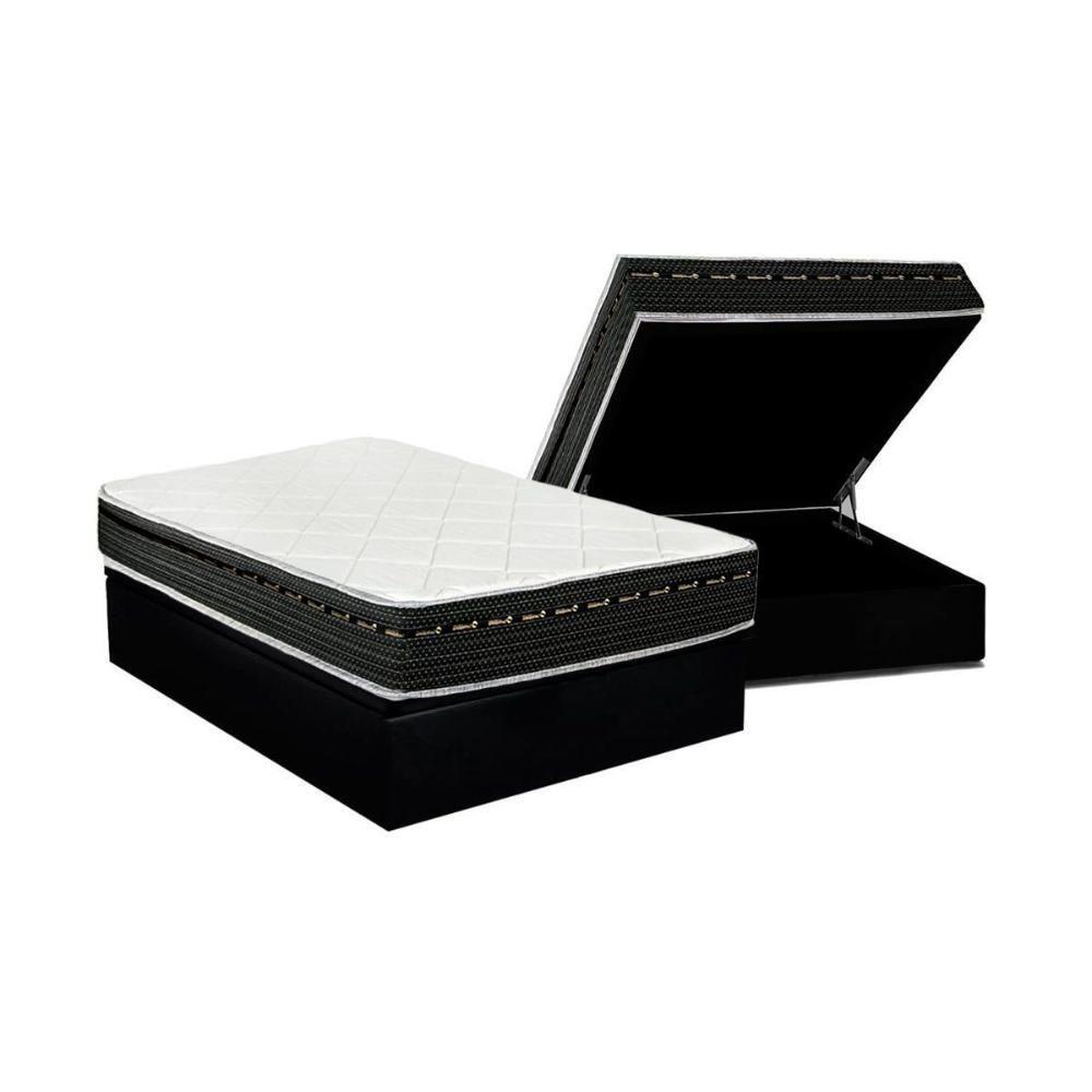 Cama Box Baú Casal: Colchão Molas Luckspuma Bonnel Eagle New + Base CRC Suede Black(138x188) - 1