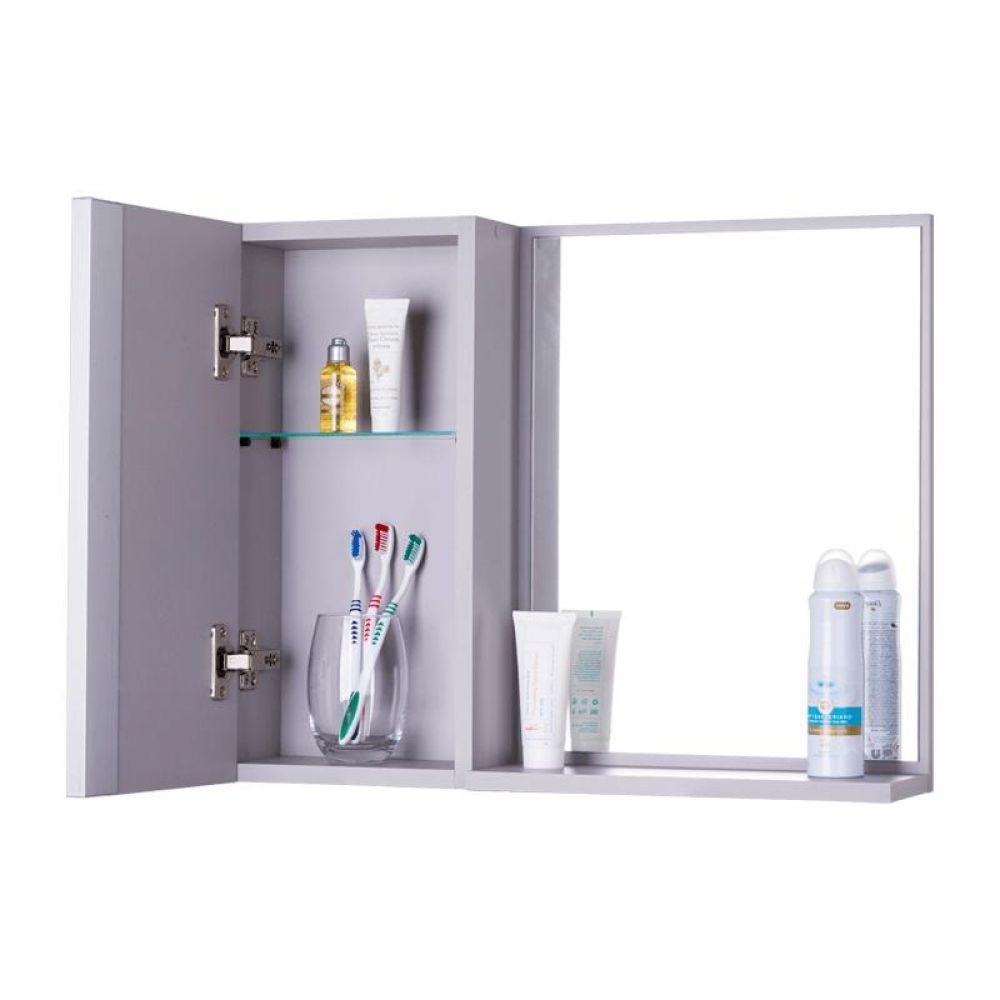 Armário para Banheiro com Espelho Cinza com Puxador de Metal - 6