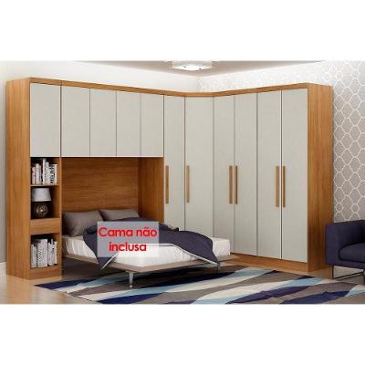 Quarto Rizon 6 Peças (1 Armário Ponte 1 Closet 3 Guarda Roupas 1 Complemento) Freijo Cumaru C- Fendi