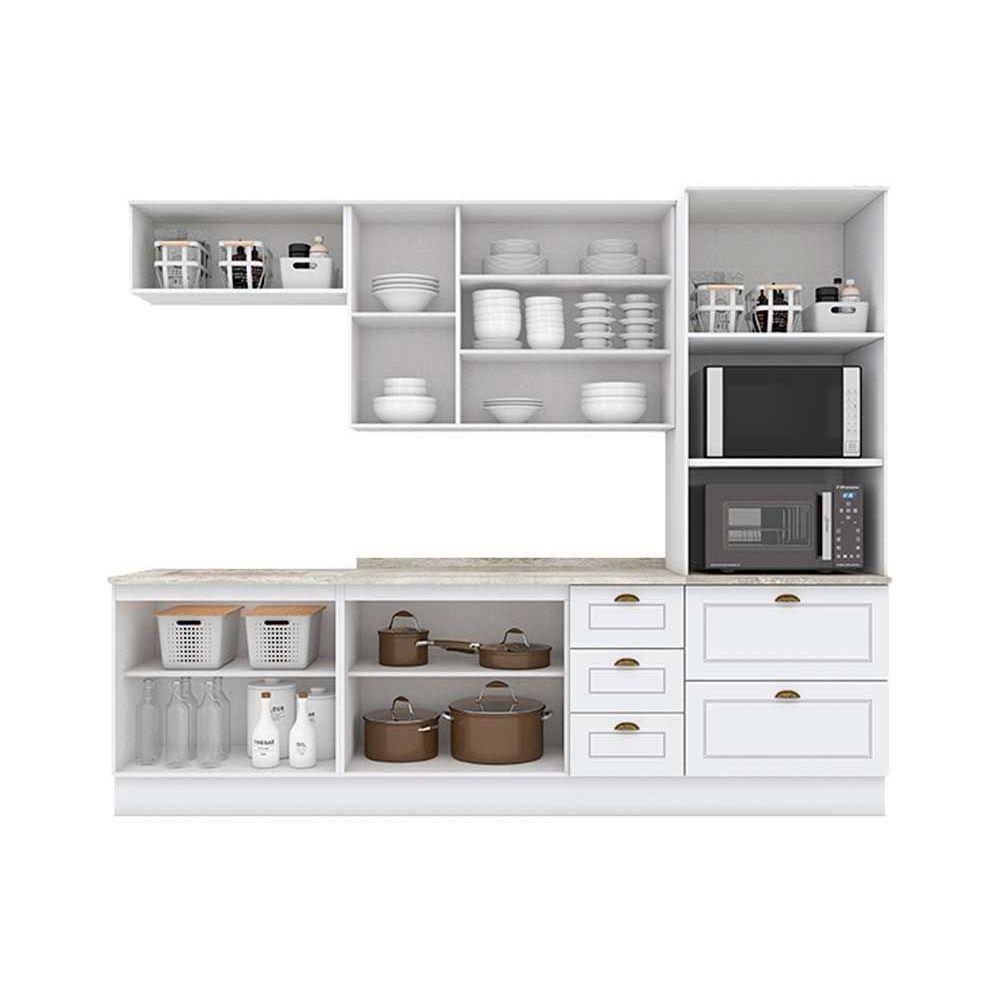 Cozinha Modulada Completa 7pçs 2 Armários 2 Balcões Paneleiro 2 Complementos C7P0 Branco - Henn - 6