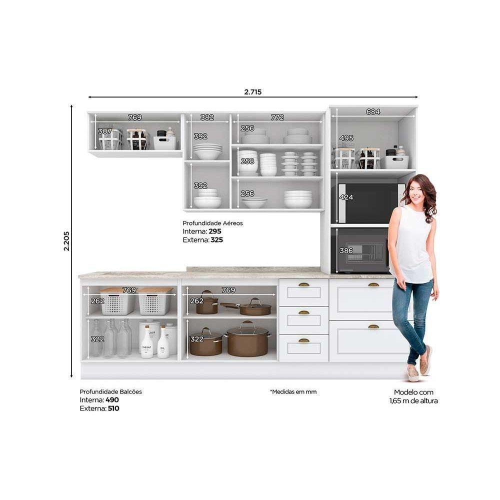 Cozinha Modulada Henn Americana 7pçs (2 Armários 2 Balcões 1 Paneleiro 2 Complementos) C7P01 Branco - 6