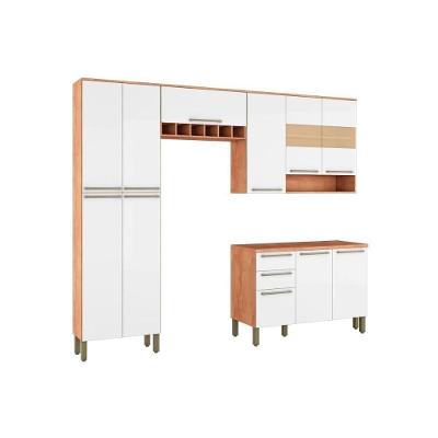Cozinha Modulada Ronipa Nápoli Prime 4pçs (2 Armários 1 Balcão 1 Paneleiro) C4P01 Castanho/Branco