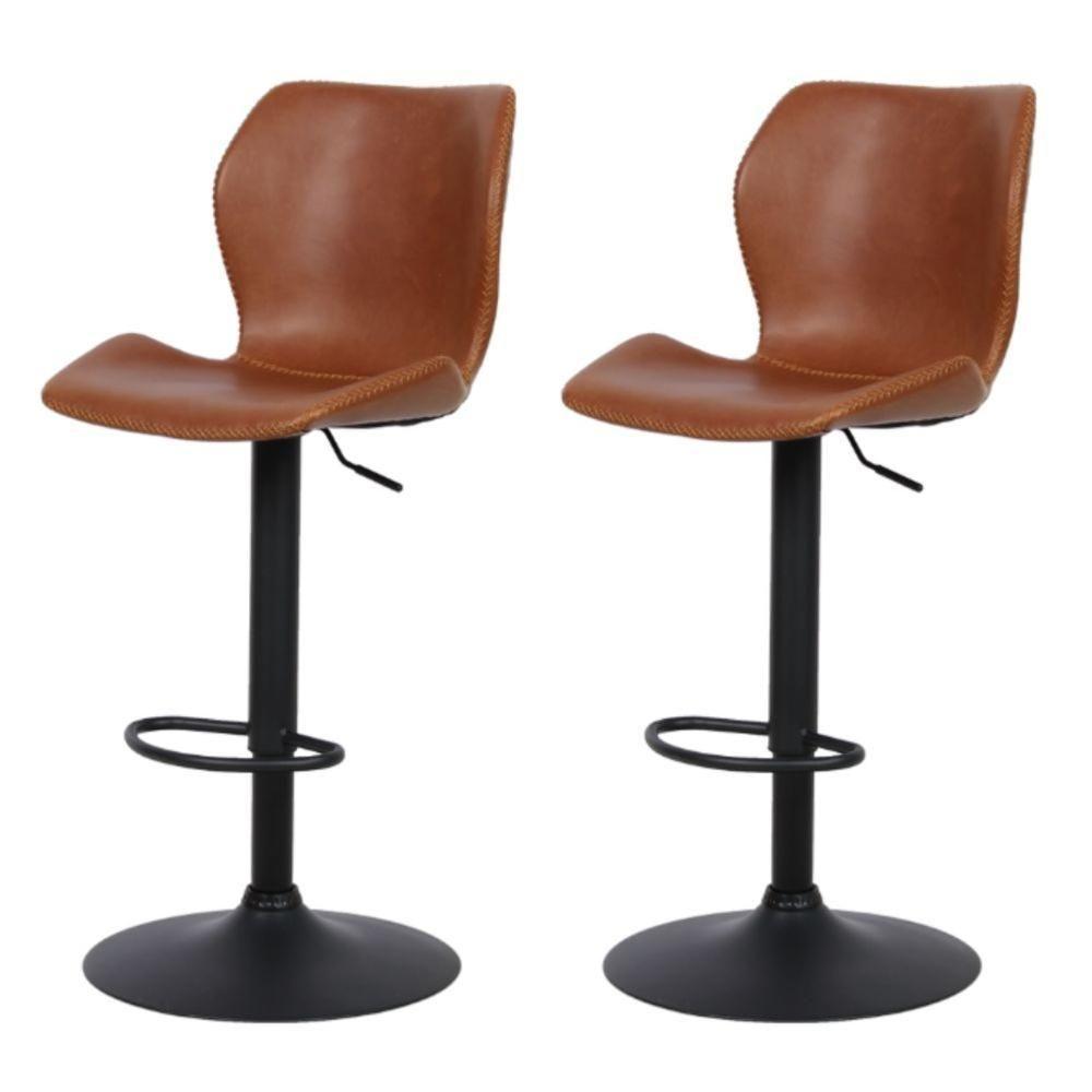 Kit 2 Banquetas Altas Itajaí Rivatti Madeira Revestida Em Poliuretano (Pu) Marrom Base Disco Preta - 1