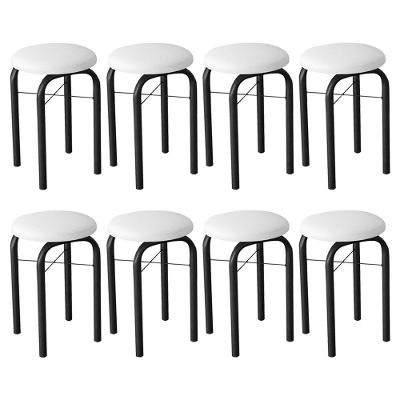 Kit 8 Banquetas Baixas Para Cozinha Em Aço Manu Sintético I01 Preto/Branco - Mpozenato