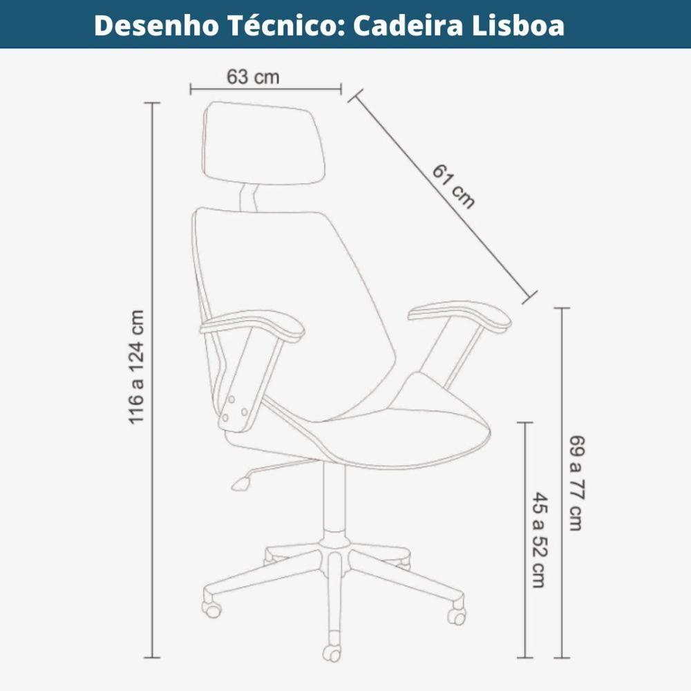 Cadeira Giratória Lisboa Bergen Rivatti C/ Encosto De Cabeça Madeira Laminada Pu Preto Base Rodízio - 2