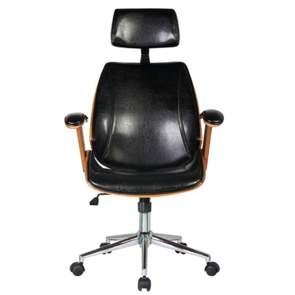 Cadeira Giratória Lisboa Bergen Rivatti C/ Encosto De Cabeça Madeira Laminada Pu Preto Base Rodízio - 3