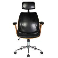 Cadeira Giratória Lisboa Bergen Rivatti C/ Encosto De Cabeça Madeira Laminada Pu Preto Base Rodízio - 5