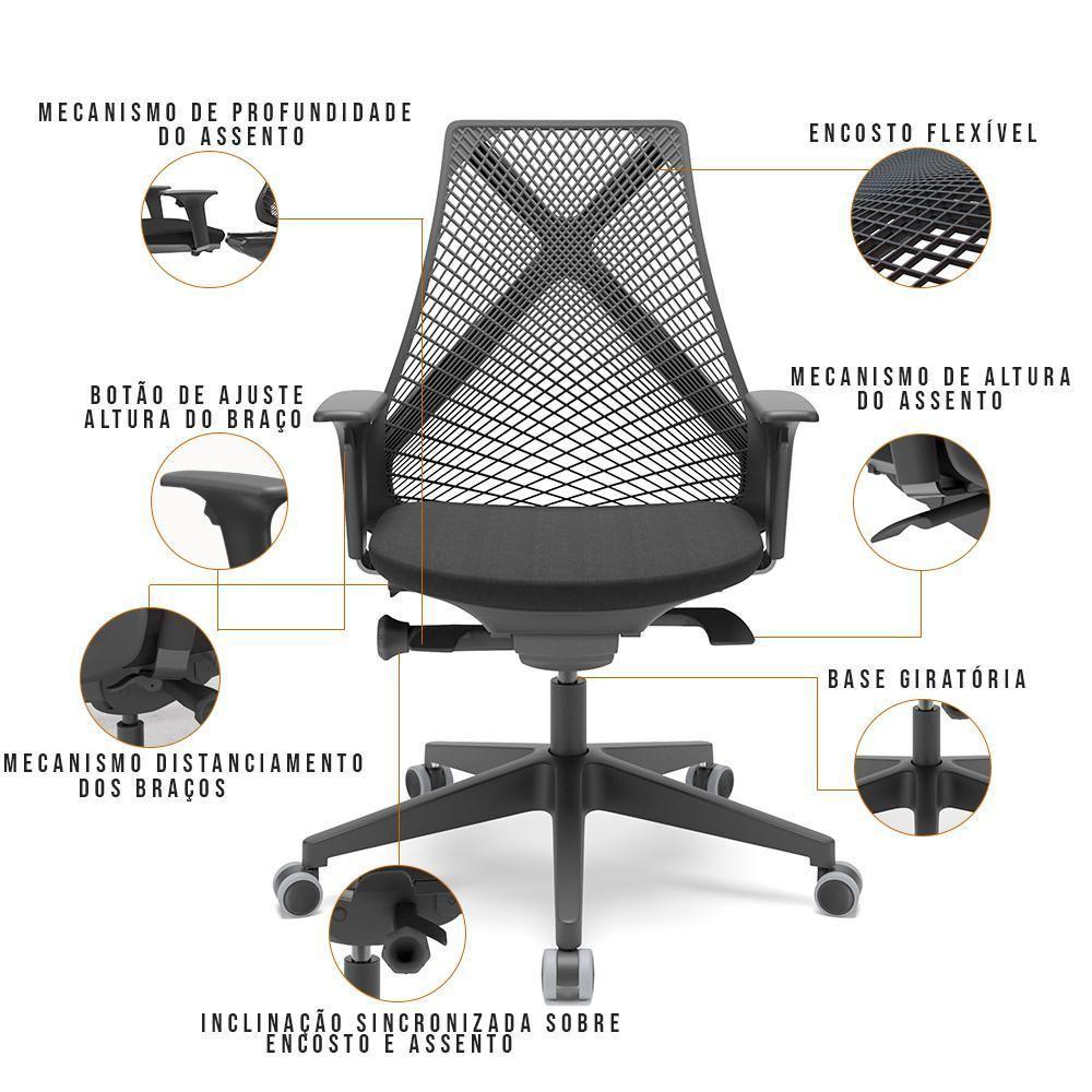 Kit 02 Cadeiras Escritório Kron P03 Crepe Preto - 8