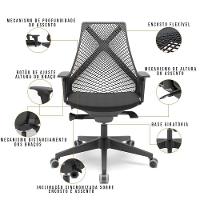 Kit 02 Cadeiras Escritório Kron P03 Crepe Preto - 8