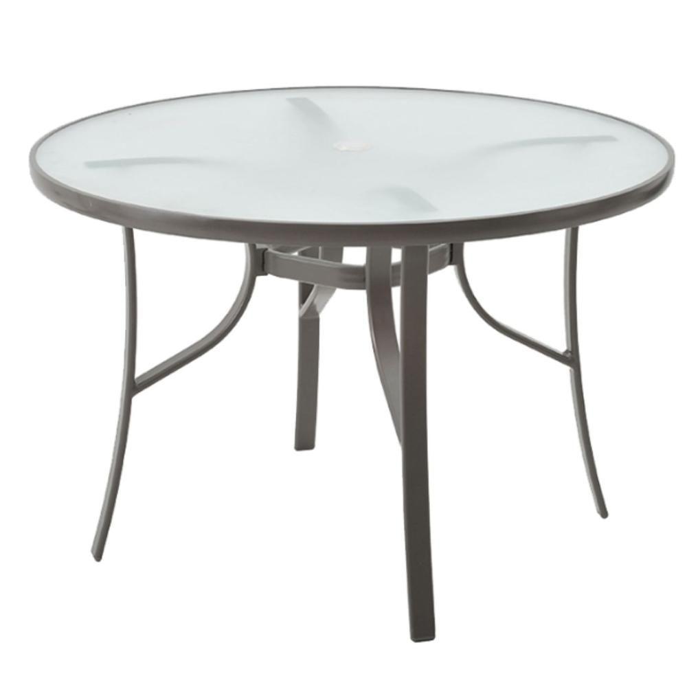 Mesa Para Área Externa Redonda Macaé Rivatti Aluminio Grafite 107 Cm Tampo Vidro Temperado E Jateado - 1