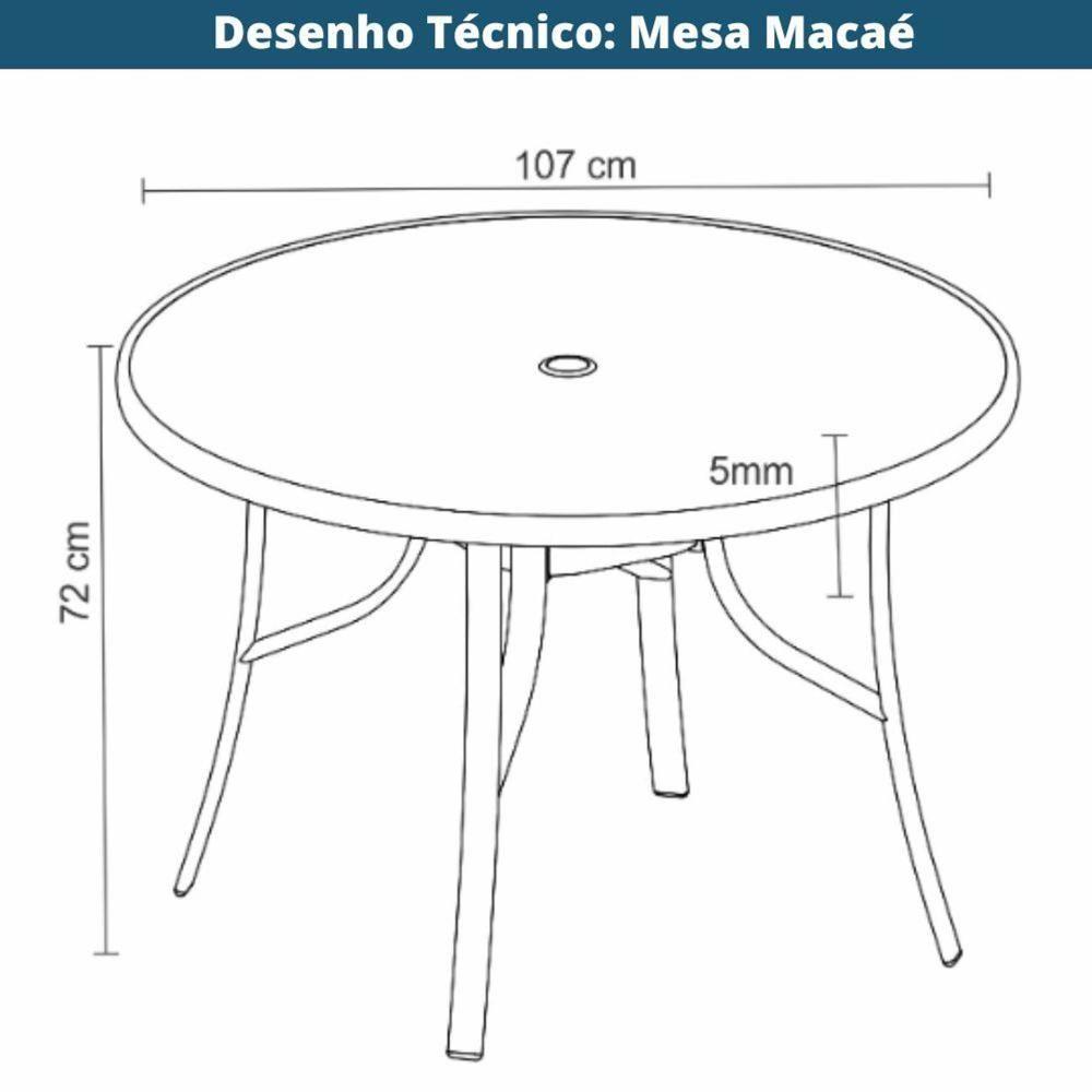 Mesa Para Área Externa Redonda Macaé Rivatti Aluminio Grafite 107 Cm Tampo Vidro Temperado E Jateado - 2