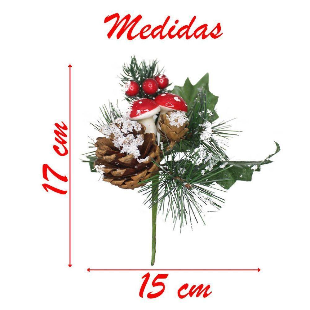 Kit 12 Ramos Cogumelo Decoração Natal Artificial Com Detalhes Branco 17cm - 2