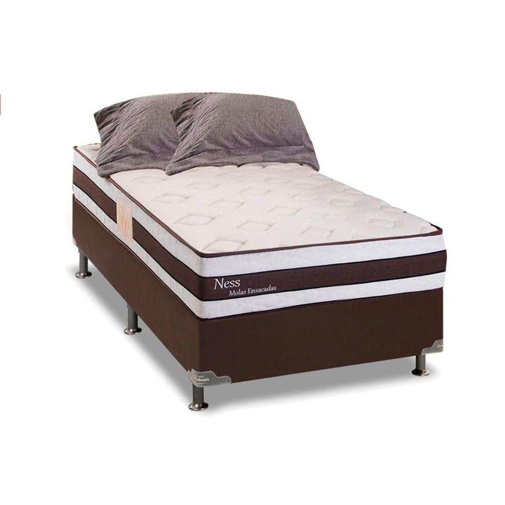 Cama Box Solteiro: Colchão Molas MasterPocket Ensacadas Herval   Ness + Base CRC Courano Marrom(88x188) - 1