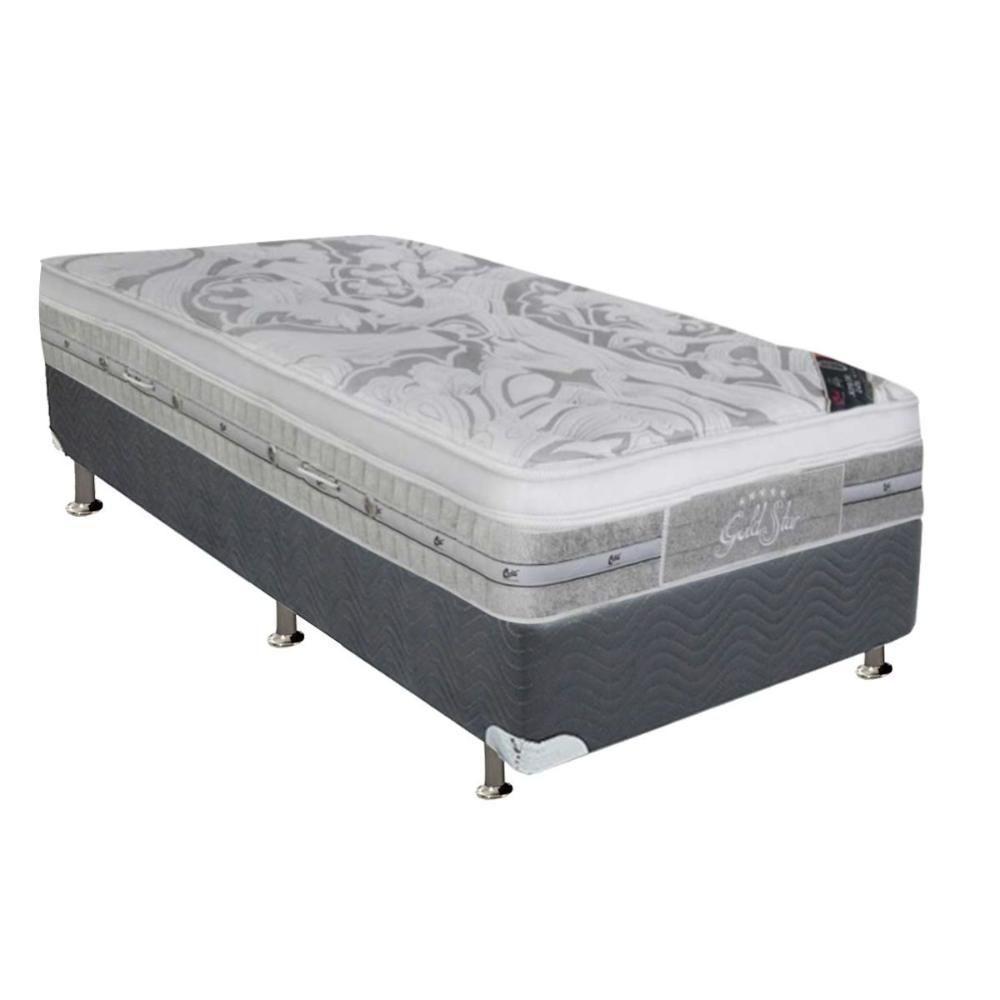 Cama Box Solteiro: Colchão Molas Castor Pocket Super Luxo Látex Push + Base CRC Suede Gray(88x188) - 1